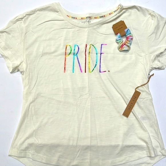 Rae Dunn Rainbow Pride Shirt with Tie Dye Scrunchie NWT Size S - Picture 2 of 10